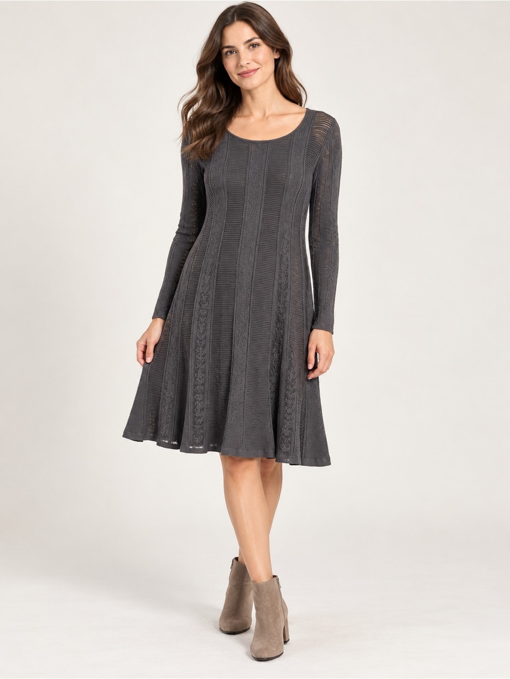 Peruvian Connection Charcoal Gray Textured Knit Long Sleeve Sweater Dress XL